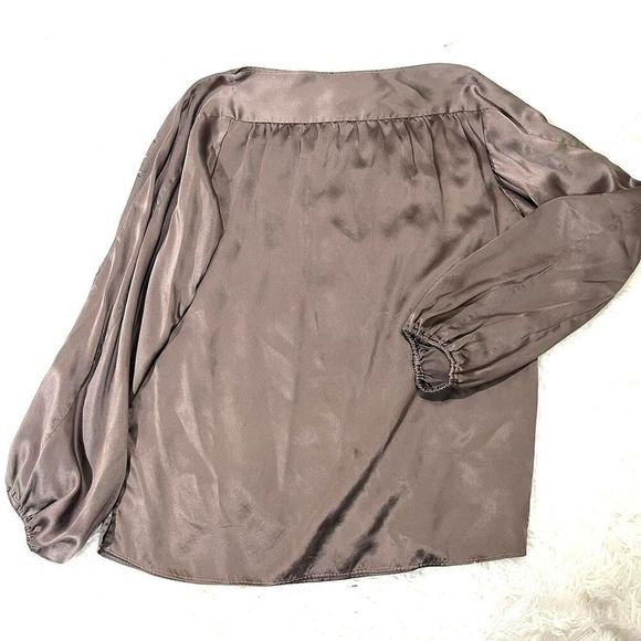 Sara I 100% Silk Long‎ Sleeve blouse Womens Size M Grey Brown - Picture 1 of 8